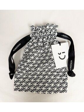 Nordstrom Black & White Fabric Cotton Drawstring Storage Gift Travel Dust Bag